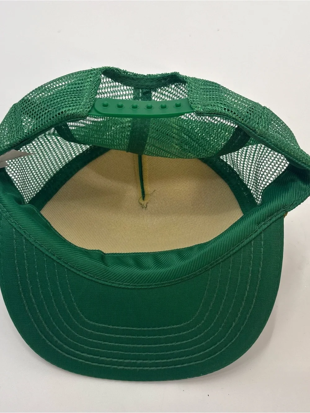 Green Mesh Trucker Hat with Yellow Embroidered Slogan - Unbranded